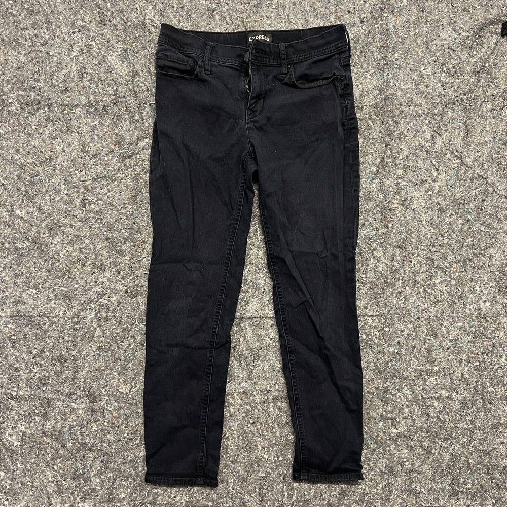 Express Womens Black Skinny Jeans Size 0 Mid Rise Stretch Denim‎ Cropped Ankle
